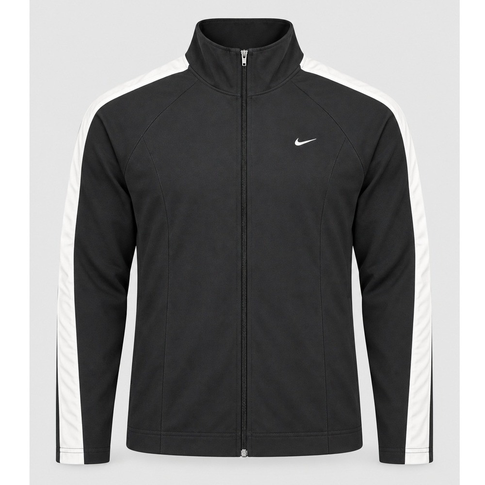 Nike Womens Track Jacket Black White Stripe Full Zip Mock Neck Medium RN56323